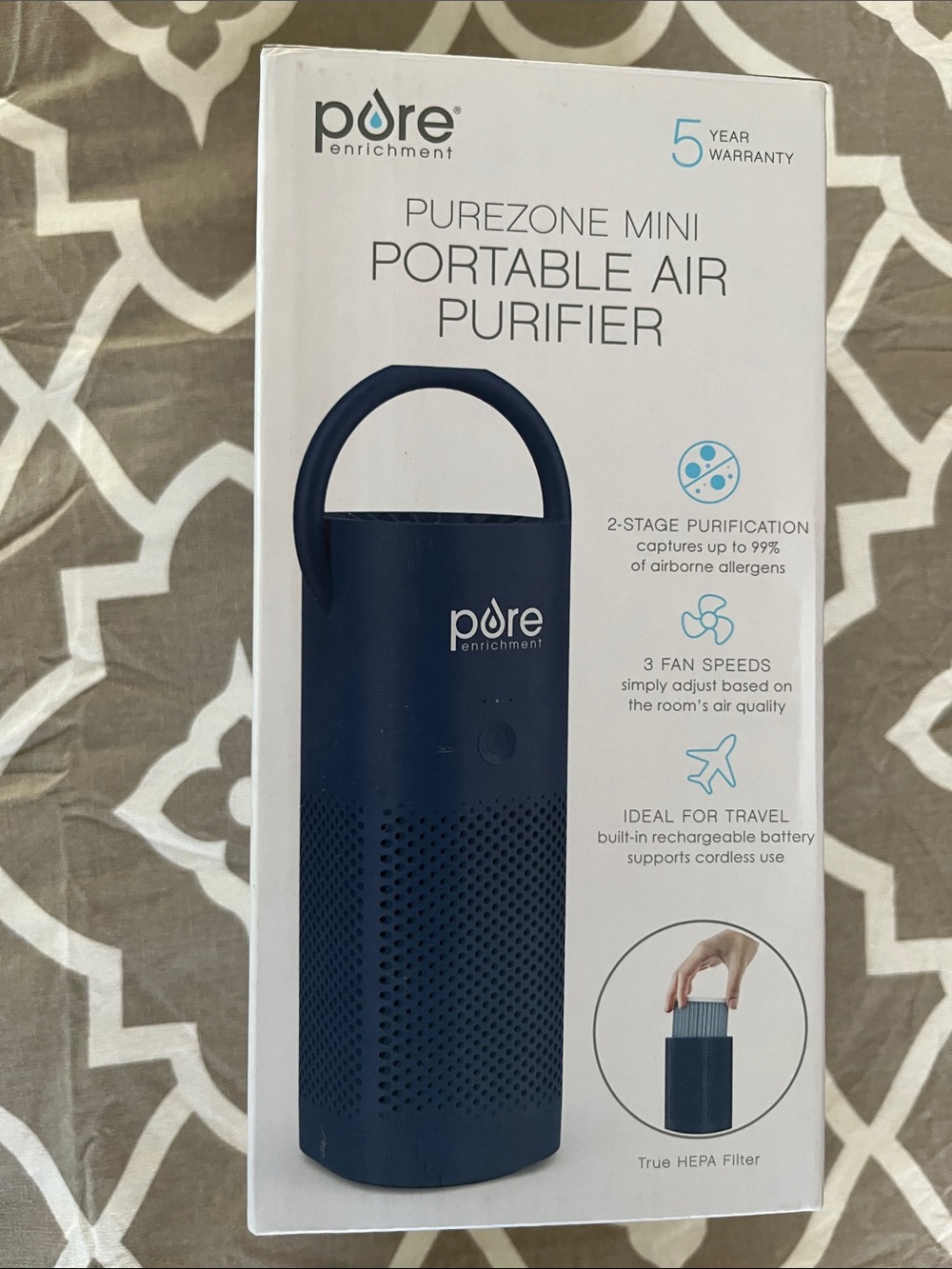PureZone Mini Portable Air Purifier - Navy